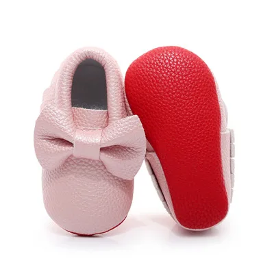 pink Новинка, красная подошва, искусственная кожа, для новорожденных для маленьких мальчиков и девочек Детские Мокасины Мягкие Moccs обувь Bebe бахрома с мягкой подошвой, нескользящие носки для малышей, обувь для колыбельки - Цвет: pink