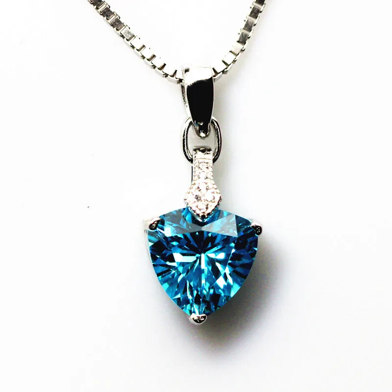 Треугольный синтетический Аквамарин кулон ожерелье с цепочкой серебряные