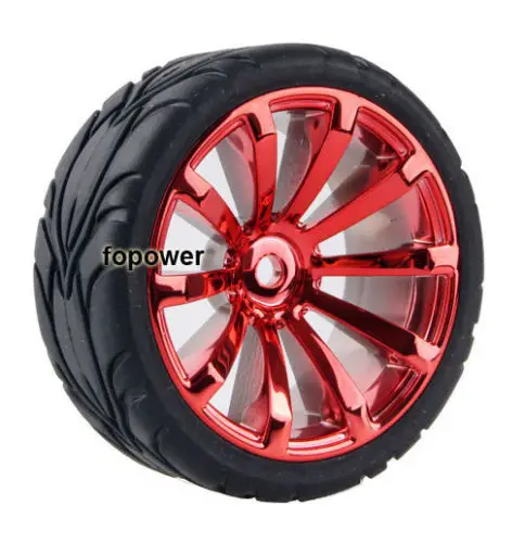 4pc 1/10 On-Road Car Tires 26*64MM plating Wheel Rim Rubber Tyre for HSP Tamiya HPI Kyosho Sakura 94122 94123 D3 D4 CS tt02 606 | Игрушки и