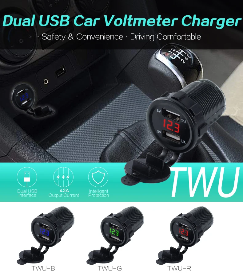 Цилиндрический стиль Dual USB Автомобильное зарядное устройство Многофункциональный светодиодный дисплей 5 в 4.2A ремонт Dual USB Автомобильное зарядное устройство для телефона с цифровым вольтметром