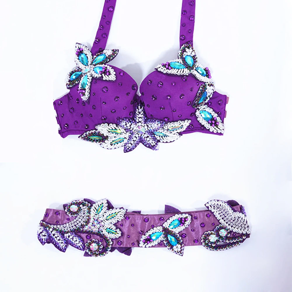Женский костюм Стразы для танца живота комплект из 3 предметов с бюстгальтером