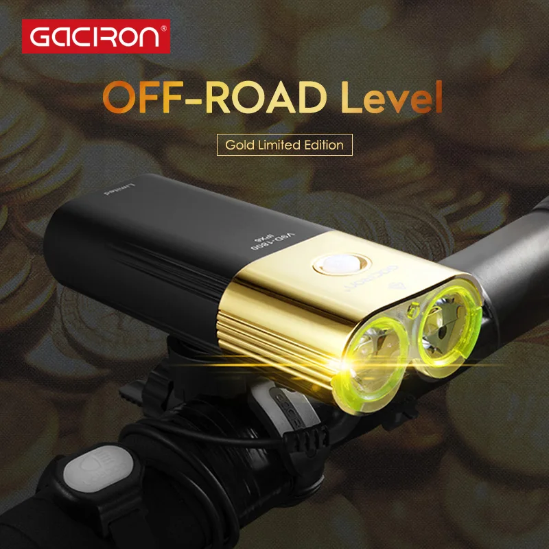 

GACIRON Professional 1800 lumens Bicycle light Power Bank IPX6 Waterproof USB Rechargeable 6700mAh Bike Headlight Flashlight