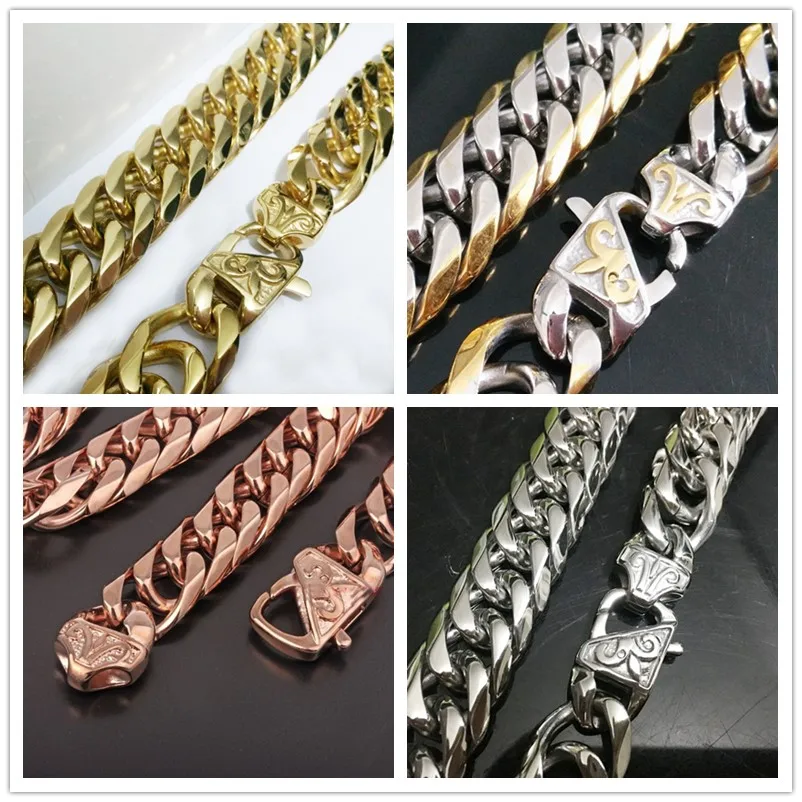 

13/16MMVintage Fashion Charming 316L Stainless Steel Pattern Button Cuban Curb Link Chain Jewelry Men Women Necklace Or Bracelet