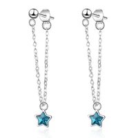 star earrings female korean fashion silver plated jewelry five pointed blue star crystal sweet gift dangle earrings xze118
