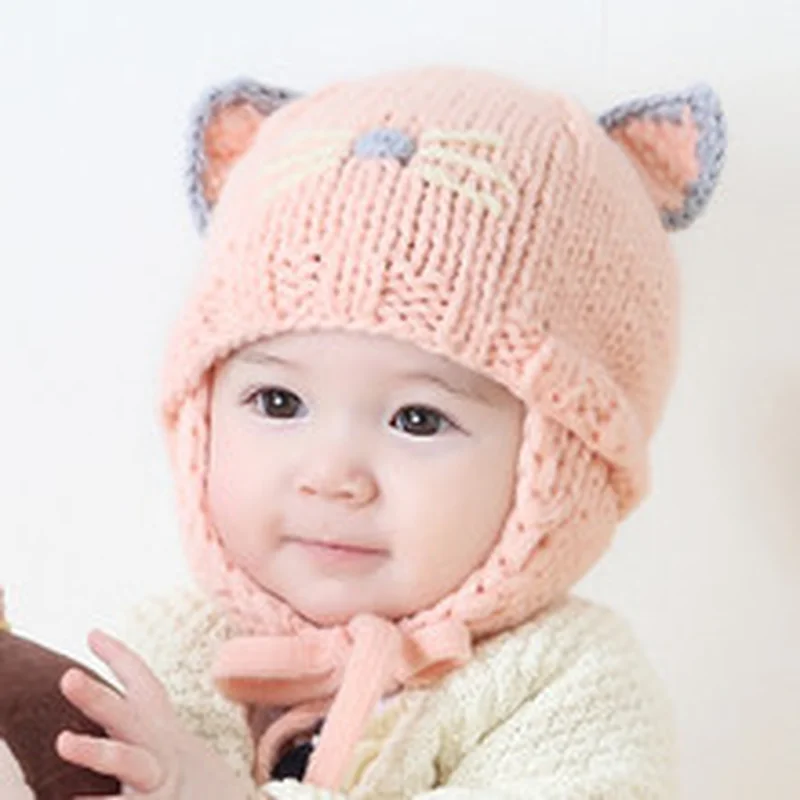 Baby Winter Knitted Bear Ear Pompom Beanies Toddler Beanie Earmuffs Hats Caps Warm Crochet Bonnet Gorros Para Bebe Stuff X | Детская