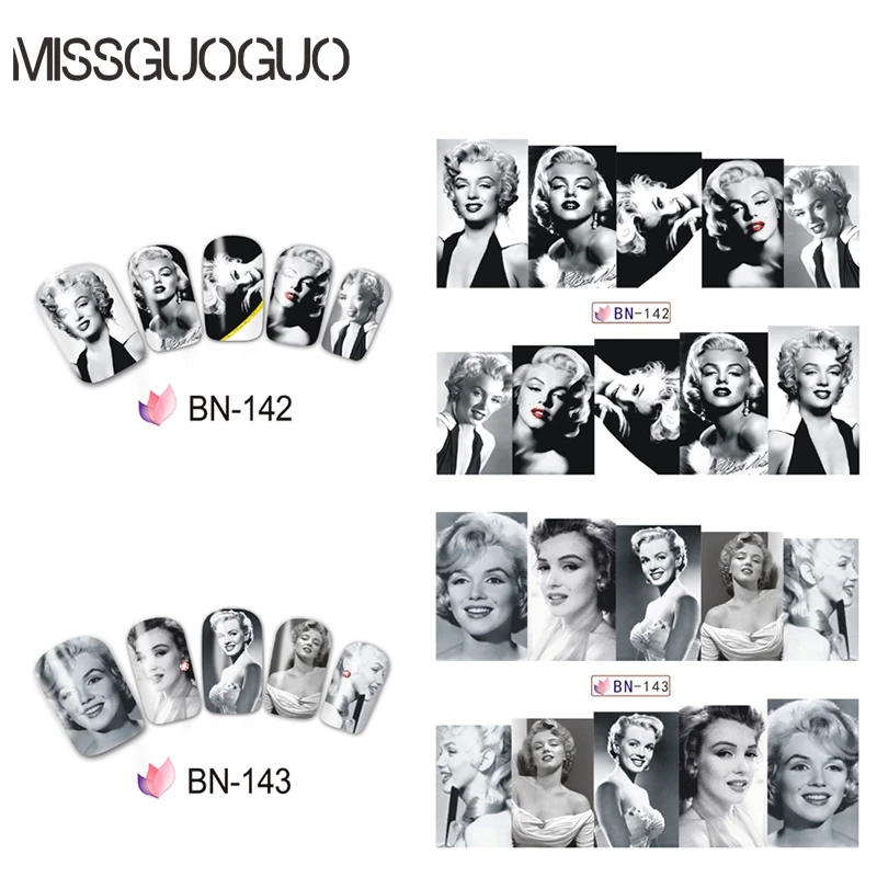 MISSGUOGUO sexy Marilyn Monroe nail sticker water decal red lips golden hair DECALS art decorations transfer WRAPS | Красота и