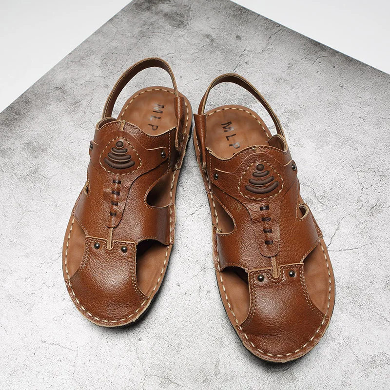 

YEINSHAARS New Fashion Summer Beach Breathable Men Sandals Genuine Leather Men's Sandal Man Causal Shoes Slippers Big Size 38-45