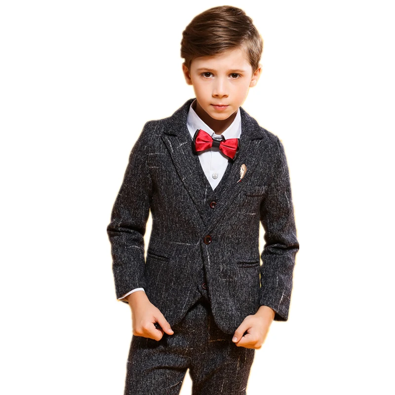 

New Kids Wedding Suits Fashion Boys Blazer Vest Trouser 3pcs Set Children Formal Tuxedos School Suit Gentleman Kids Clothing Set