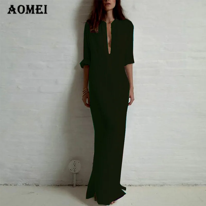 Women Dress White Black Casual Fashion Long Sleeve Button Dresses Maxi Robes Solid Autumn Summer Shirt Tunics | Женская одежда