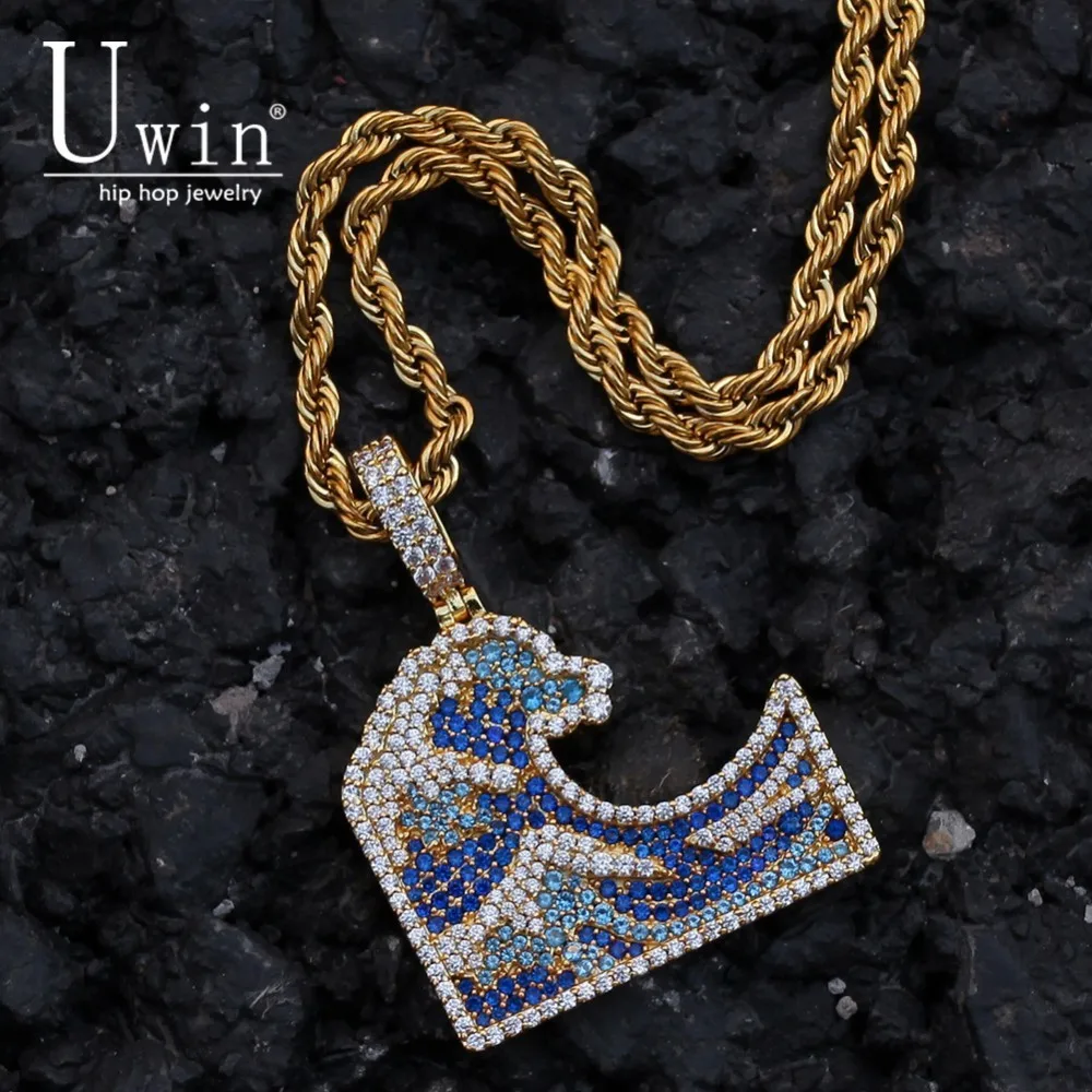 UWIN морская волна Cz кулон Буле камень полный Iced Out Bling микро проложенный медный
