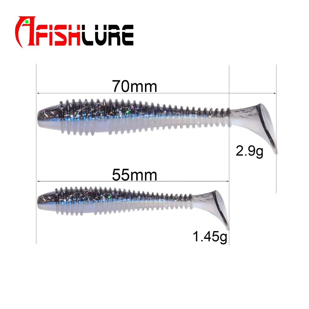 Afishlure 14 шт./лот мягкая искусственная рыболовная приманка с Т образным хвостом 55