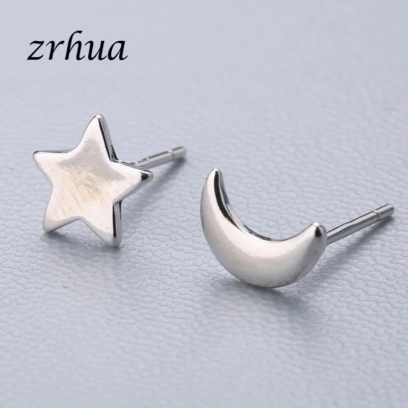 moon ZRHUA 925 пробы серебряные Простые серьги-гвоздики подарок pendientes oorbellen букле d'oreille femmes Новая коллекция рождественские подарки - Окраска металла: moon