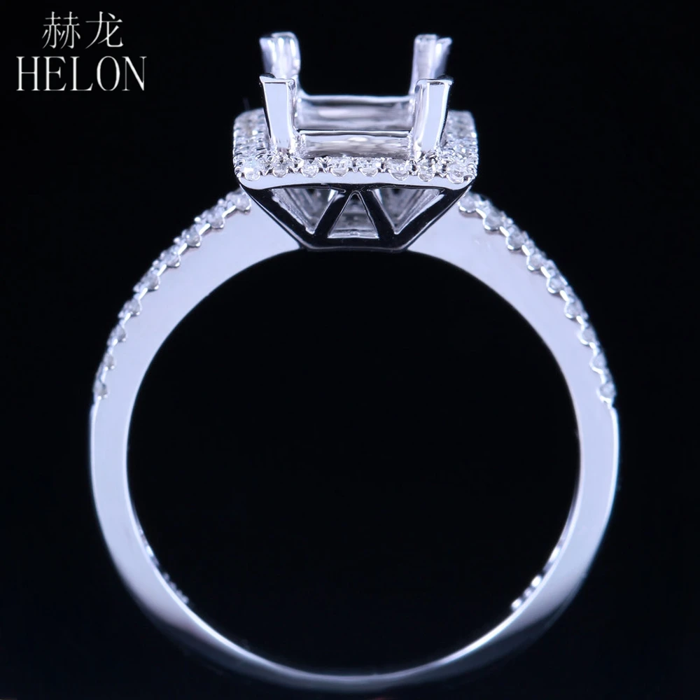 

HELON Princess cut 5.5-6mm Solid 14K White Gold Natural Diamonds Engagement Wedding Semi-Mount Ring Setting Women Fine Jewelry