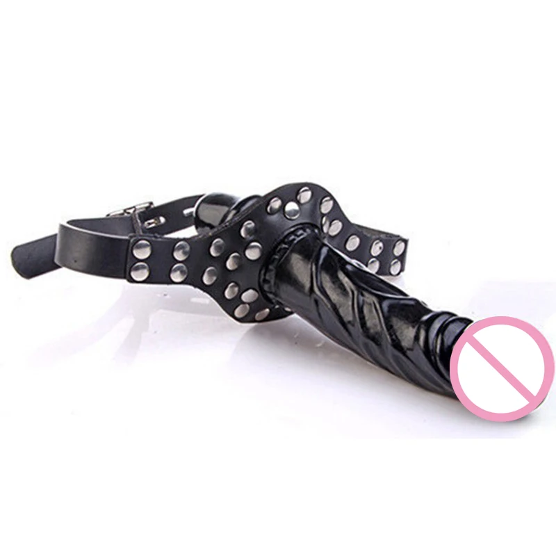 Двойной фаллоимитатор кляп на голову страпон рот Фетиш бондаж пенис жгут