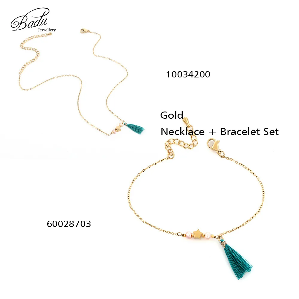 Gold Set Badu Link Chian браслет для девочек из нержавеющей стали крошечные с цепочкой браслеты элегантные ювелирные изделия подарок для девочек свадебные помолвки - Окраска металла: Gold Set
