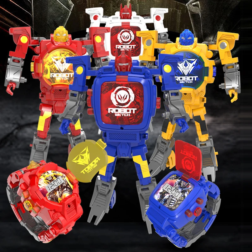 Free shipping Cartoon Creative Kids Transform Robot Wristwatch Transformation Electronic Toy Deformation Robots Watche Child Gif | Игрушки и