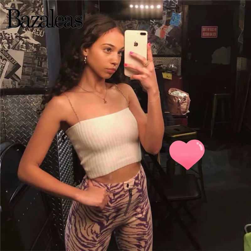 Bazaleas центр Ruched бандажный женский укороченный модный топ на бретелях пикантные женские Топы вязаный Тонкий Повседневный укороченный топ рубашка Прямая поставка