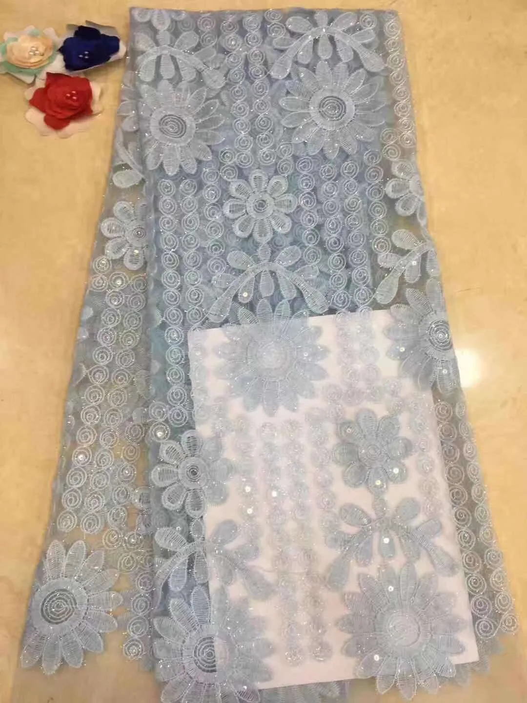 Новинка 2019 Африканское кружево из гипюра королевский синий водорастворимый