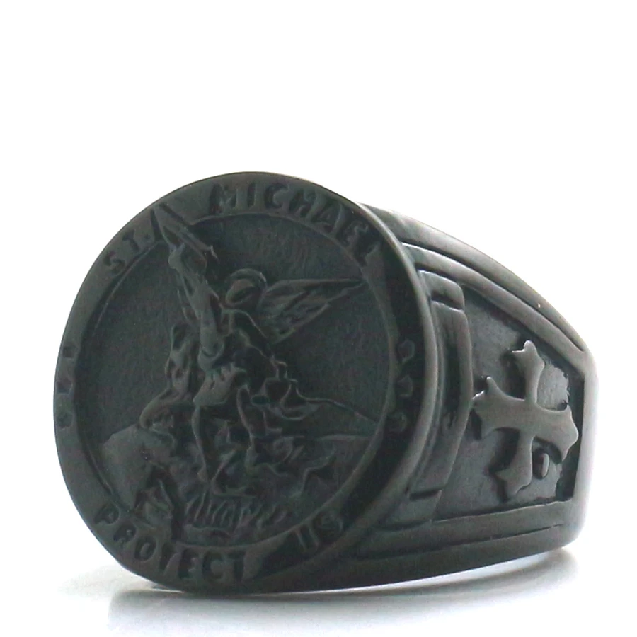 Мужское черное кольцо с крестом из нержавеющей стали 316L|Кольца| |