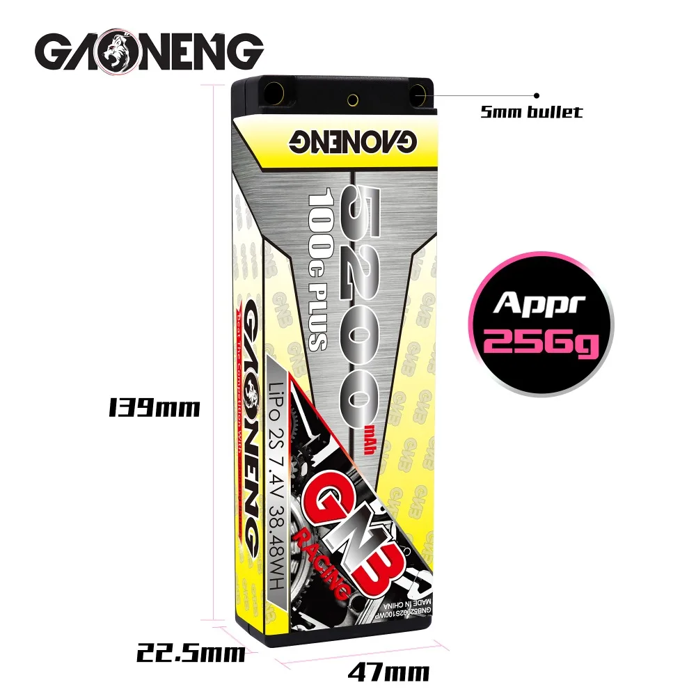 Gaoneng 5200mAh 2S 7,4 V 100C/200C Hardcase низкий профиль LiPo аккумулятор 5,0 мм XT60/T разъем для 1:10 1/10 RC гоночный автомобиль RC лодка