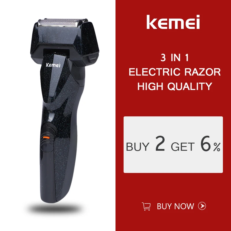 Kemei KM-5890 3 в 1 Мужская бритва для бороды электрическая Беспроводная Машинка для стрижки волос перезаряжаемая многофункциональная машинка для стрижки волос