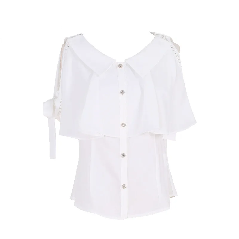

2020 Summer Women Blouse White Chiffon Strapless Cloak Sleeve Shirts OL Female Blusas Lady Tops Women Clothes RWS185008
