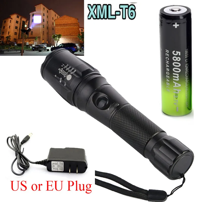 

Tactical 2200 Lumen LED T6 Rechargeable 18650 Flashlight Zoomable Universal Lamp 5 mode +18650 Battery + Charger
