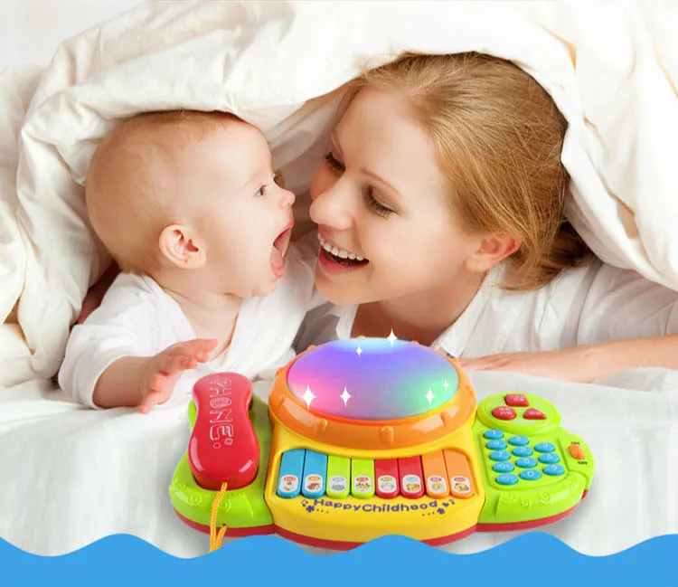 

Детская музыка, устройство для обучения, развивающая музыкальная клавиатура, пианино-барабан, детская история песен, Игрушки для раннего ра...