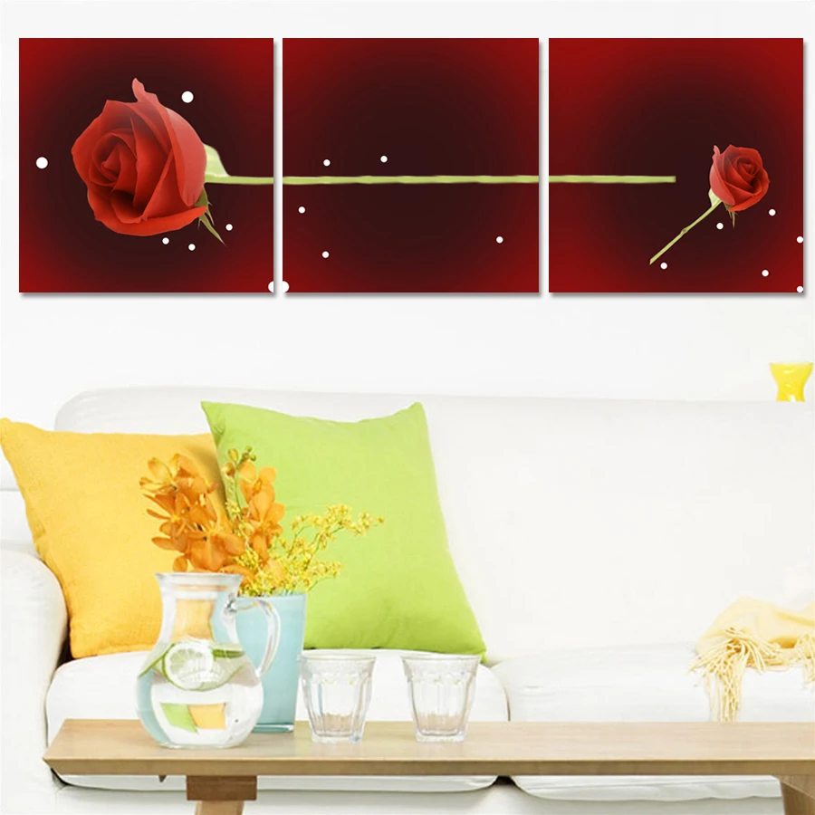 3 Панель Unframed Современная Домашнее Украшение Стены в Искусстве Роза красное