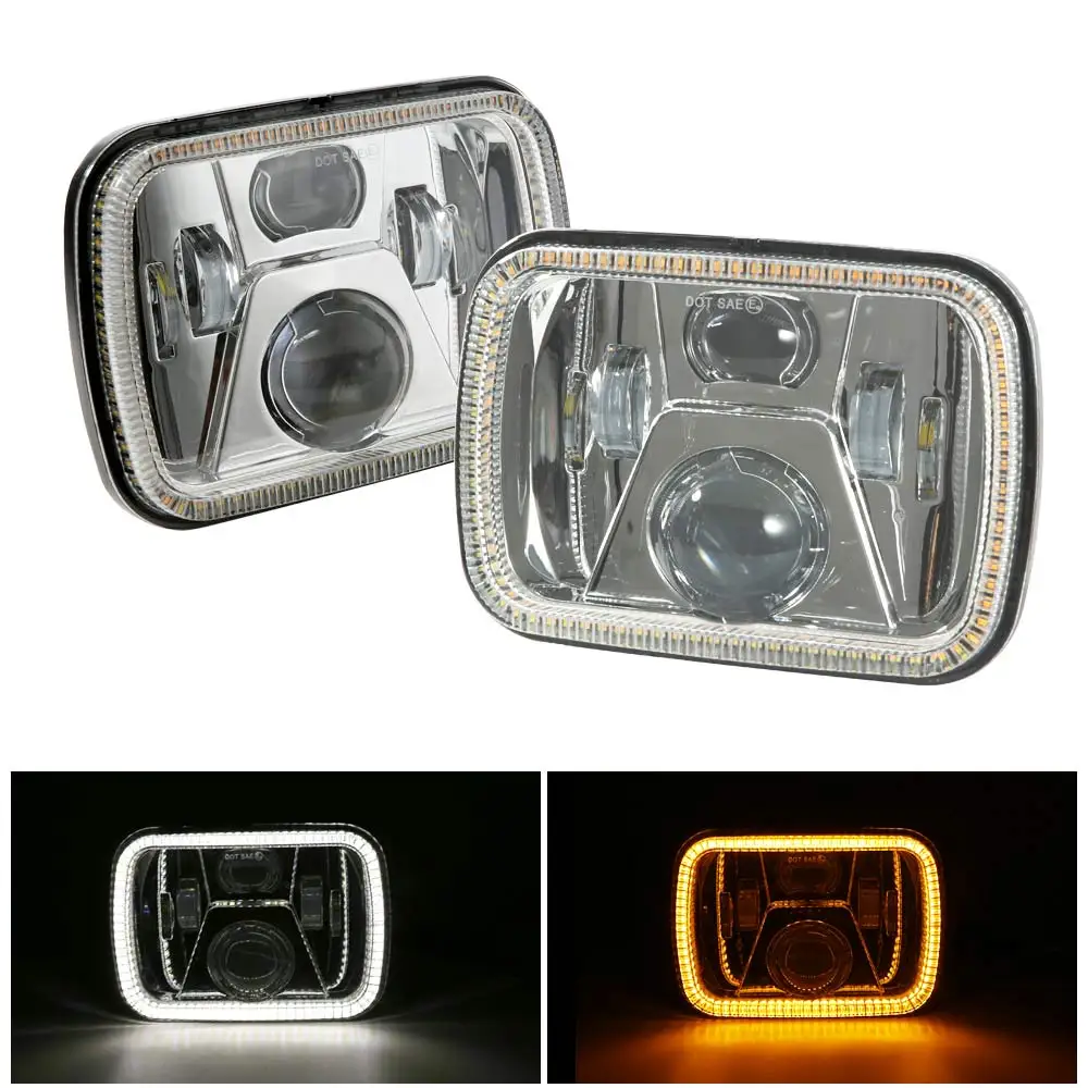 55W with DRL Silver 5X7 7X6 дюймов прямоугольный морской Светодиодный луч светодиодный фары с DRL Для Jeep Cherokee XJ H6014 H6052 H6054 светодиодный 1 пара - Цвет: 55W with DRL Silver