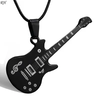 fashion 316l stainless steel guitar necklace for men pendants leather chain men necklaces