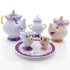 Горячая Распродажа, чайный набор с героями мультфильмов Красавица и чудовище, керамический чайный горшок, чайная чашка с подносом Mrs Potts, чайная чашка, прекрасный подарок на день рождения