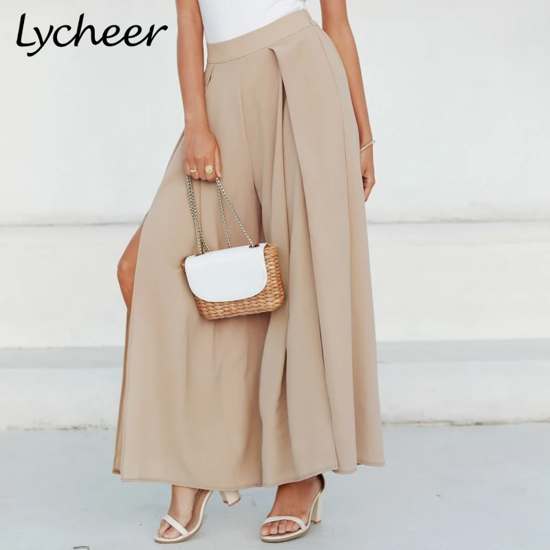 Lycheer 2019 весна лето элегантные женские брюки с широкими штанинами эластичные