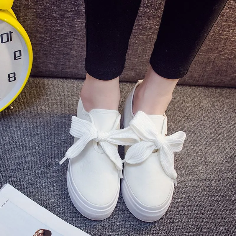 Canvas Platform Sneakers 2022 Fashion Wedge Heel Woman Lace Up Casual Shoes White Womens Vulcanized | Обувь