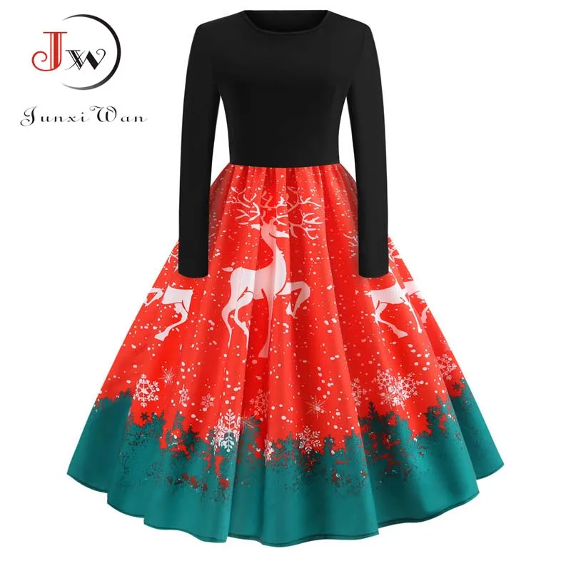 Женские зимние платья миди с принтом Санта Клауса размера плюс в рождественском