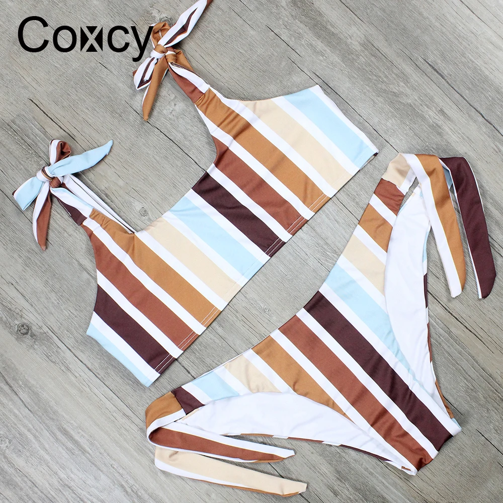 Coxcy Plaid Bikini Set Swimwear Tie Women Swimsuit Sexy Bowknot Bikinis Maillot De Bain Feme Beachwear Bathing Suit Biquini |