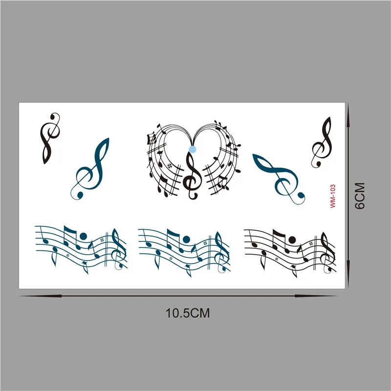 4 шт. оригинальная гитара I love music note поддельная Татуировка непромокаемая