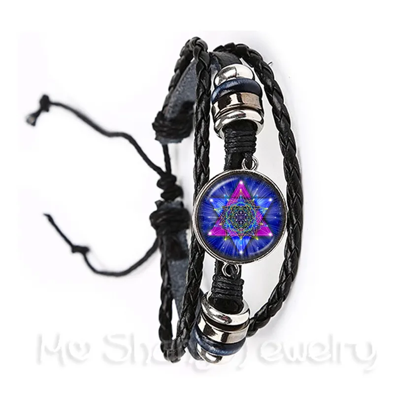 

2018 Supernatural Pentagram Glass Bracelet Gothic Satanism Evil Occult Pentacle Jewelry Pagan Charm Black/Brown Leather Bangle