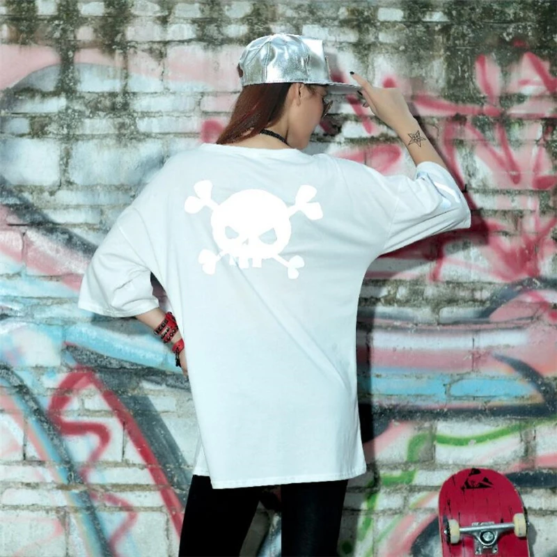 Women T-Shirt Summer Half sleeve Skull Print Cotton Female Hip-hop Loose New Fashion Casual Rock Punk style Tops Tees | Женская одежда