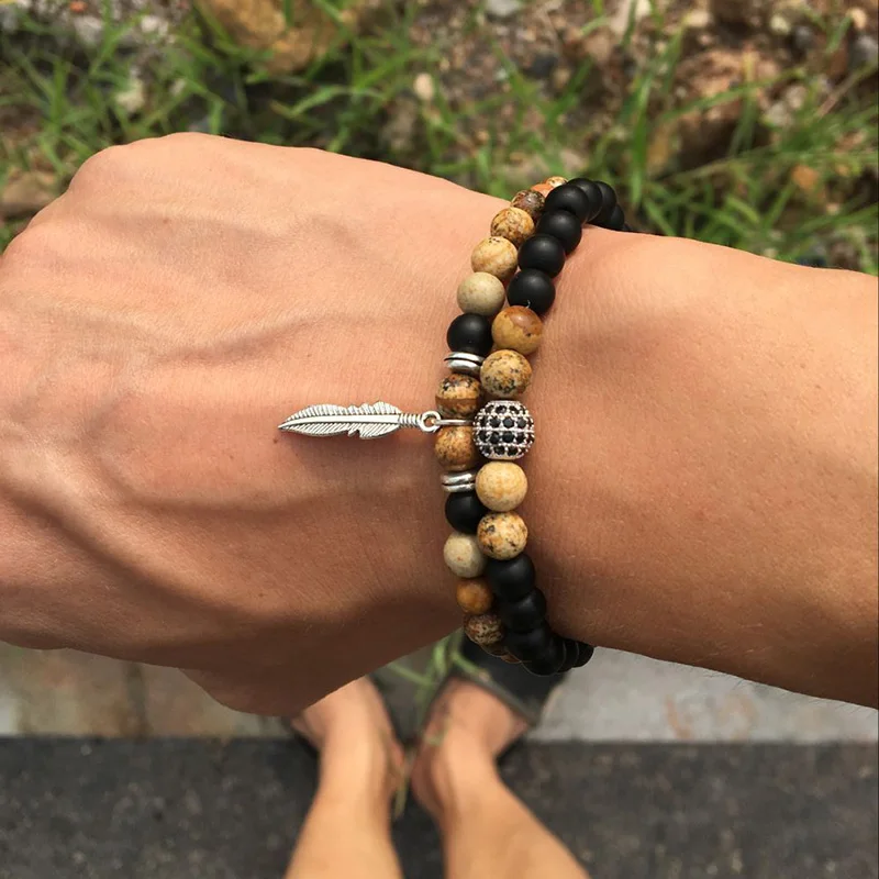 2 шт./компл. бусины Браслет Подвески из натурального камня ручной работы мужские