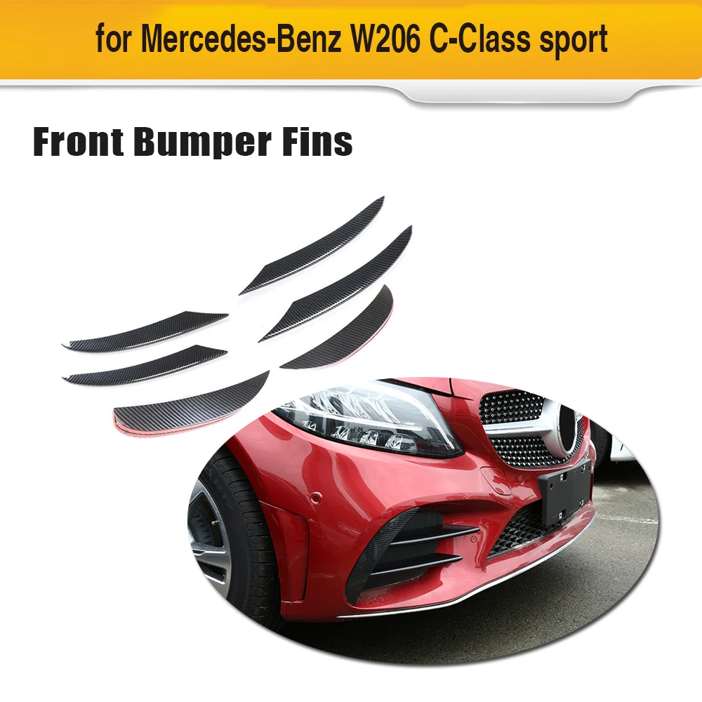 

ABS Glossy Black Carbon Look Silver Front Bumper Lip Fender Trim Air Vent For Mercedes-Benz C Class W206 C200 C300 2019