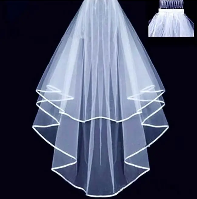 

Cheap Short Wedding Veil With Comb White Ivory Bridal Veils Veu De Noiva Curto High Quality Wedding Accessories