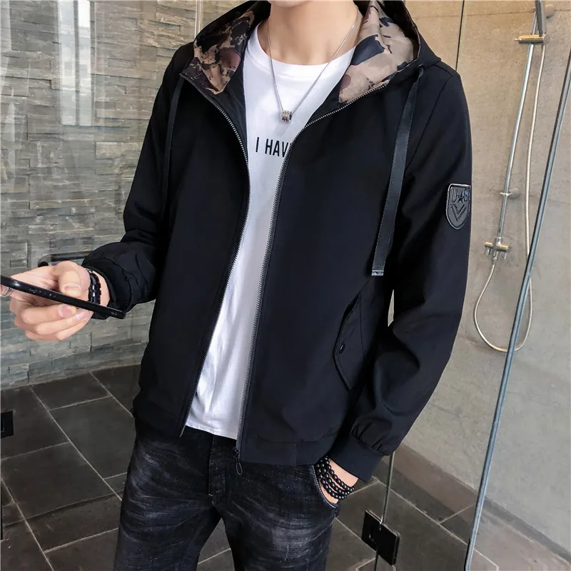 Мужская верхняя одежда с капюшоном повседневная куртка бомбер полосками на