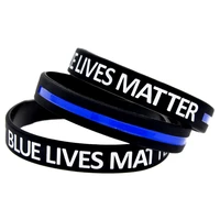 obh 1pc blue lives matter silicone rubber bracelet debossed blue line logo adult size