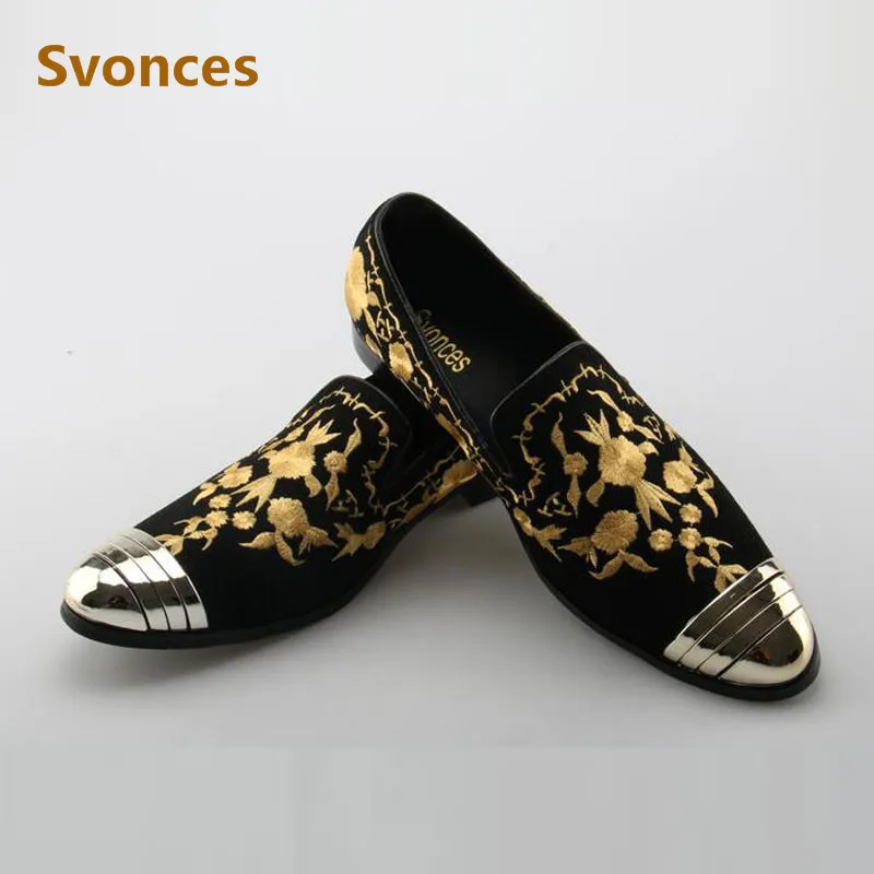 Новые дизайнерские мужские туфли с золотой вышивкой 2018 г. Слипоны на плоской