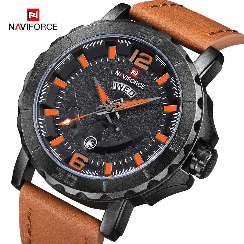 Naviforce Для мужчин Творческий Спортивные часы модные Элитный бренд часы Для мужчин кожа аналоговые кварцевые наручные часы Relogio Masculino - Цвет: Orange