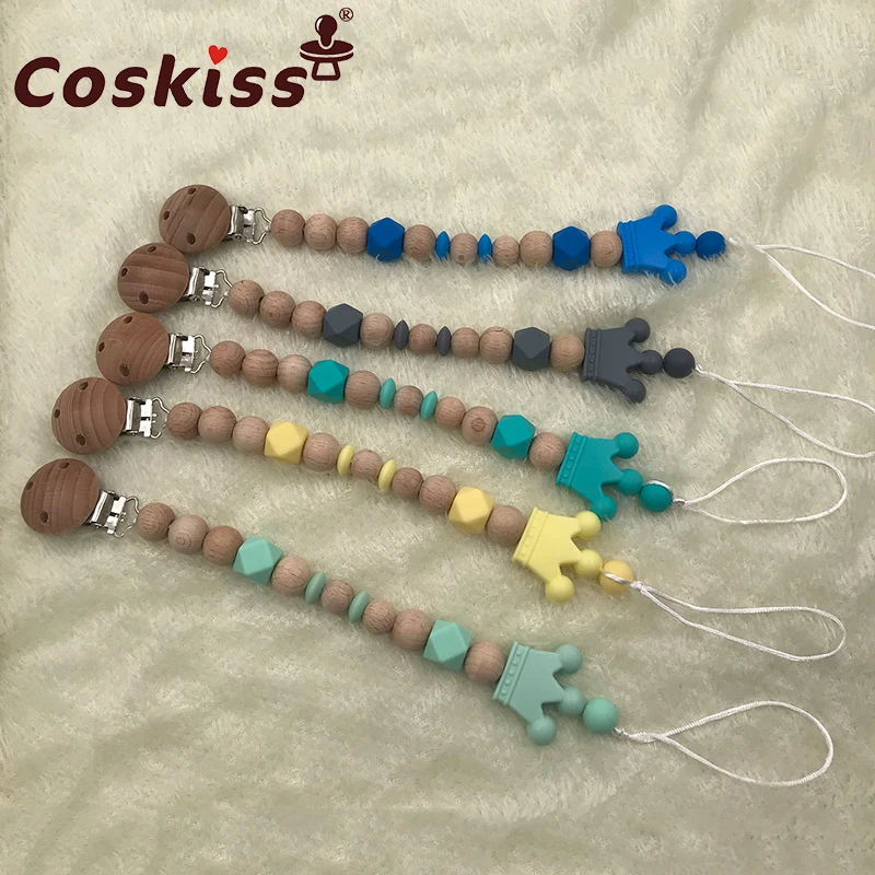 

1PC Baby Pacifier Clip Natural Wooden Dummy Clip Silicone Beads Pacifier Chain Infant Soother Nipple Strap Baby Teether