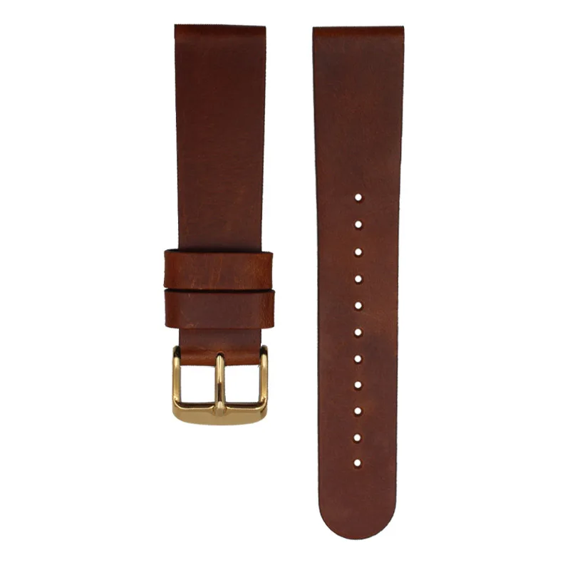 brown gold buckle Минималистичный стиль, ремешок для часов из натуральной кожи, 18 мм, 20, 22 мм, ремешок для часов, быстросъемный ремешок, тонкий двойной слой, Воловья кожа, ремешок для часов - Цвет ремешка: brown gold buckle