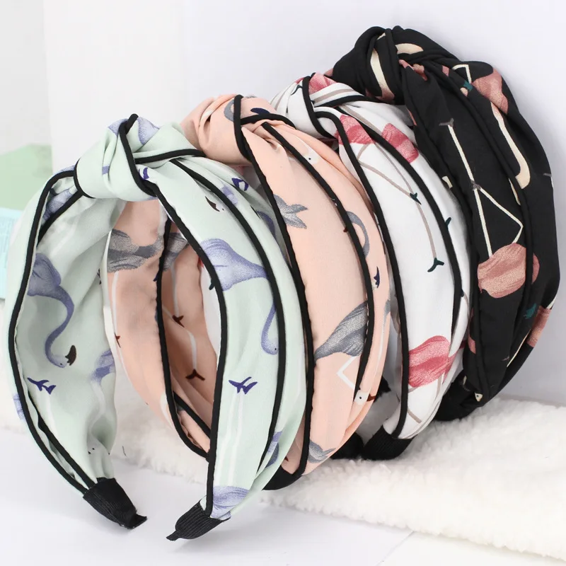 4 шт./лот широкий ободок для волос с цветочным принтом двухслойные полосатые