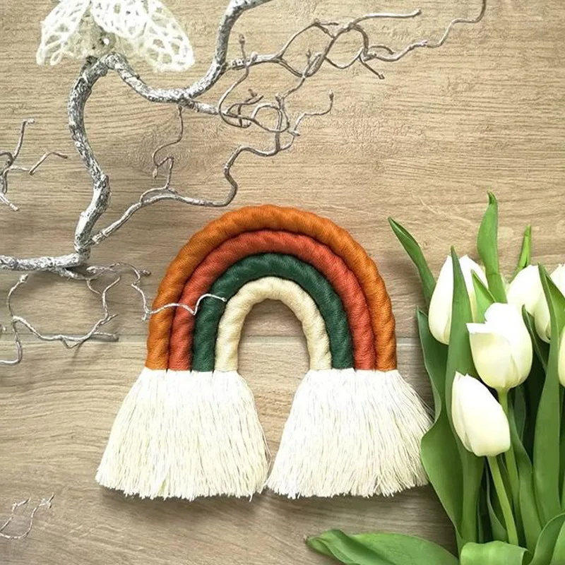

Macrame Handmade Knitted Rainbow Hanging Wall Tapestry Braided Wall Tapestry With Tassel Art Kids Gift Room Decoration